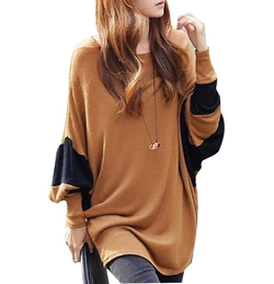 Tobrief Womens Scoop Neck Color Block Batwing Sleeve Oversized Tunic Tops