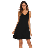 Tobrief Women's V Back Sleeveless V Neck Casual Swing Tunic T-Shirt Dress 