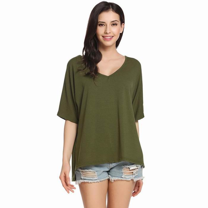 Tobrief Women's Casual V-neck Short Sleeve Side Split High Low Hem Loose T-shirt