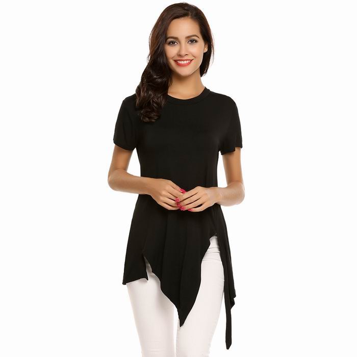 Tobrief Women's Short Sleeve Split Asymmetrical Casual Loose Tunic T-shirt Top